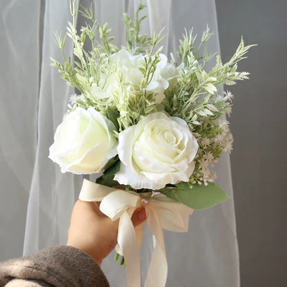 Artificial Wedding Bouquet Forest Style Transparent White Rose