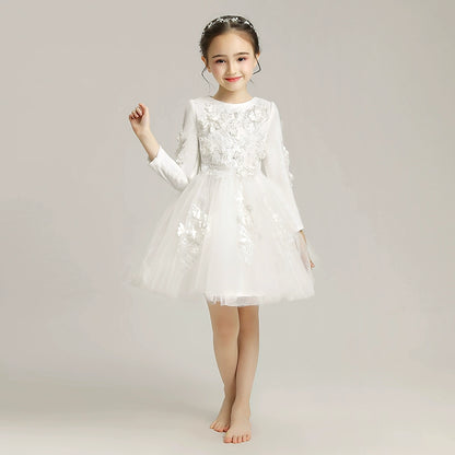 Elegant Girls' Fleece Lined Princess Dress for Winter Piano Performance