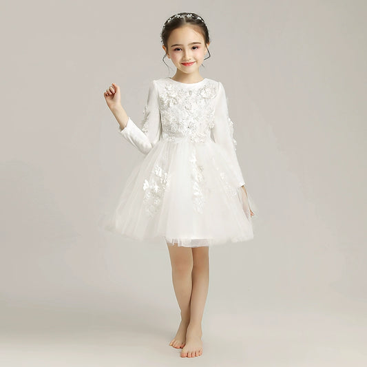Elegant Girls' Fleece Lined Princess Dress for Winter Piano Performance