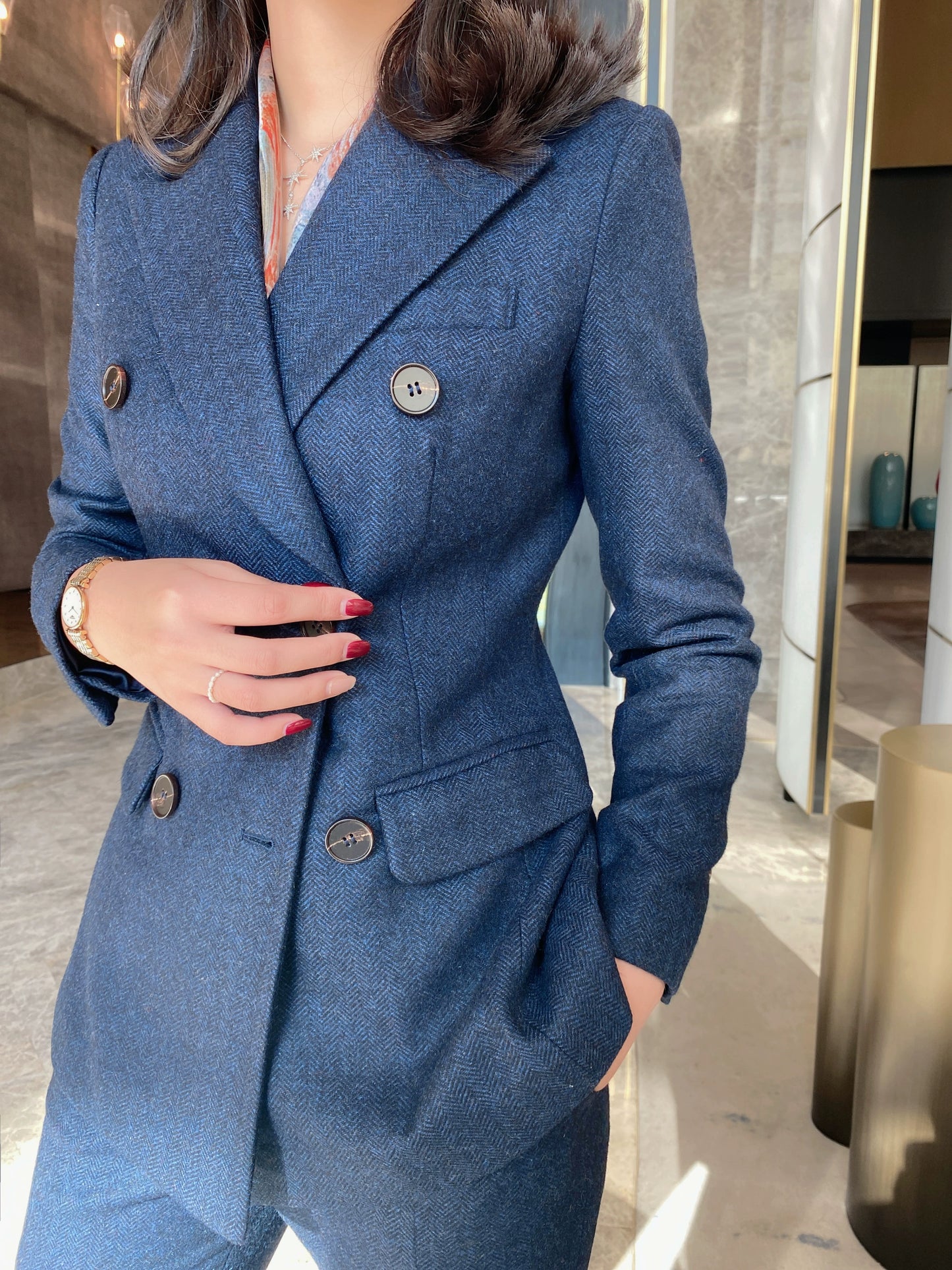 Blue Woolen Classic Suit Jacket with Slim Trousers