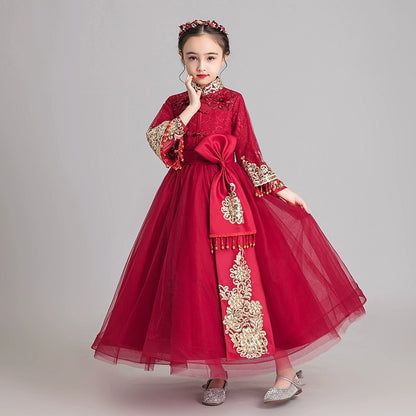 Elegant Burgundy Children's Hanfu: Traditional Chinese Style Long-Sleeve Elite Garment