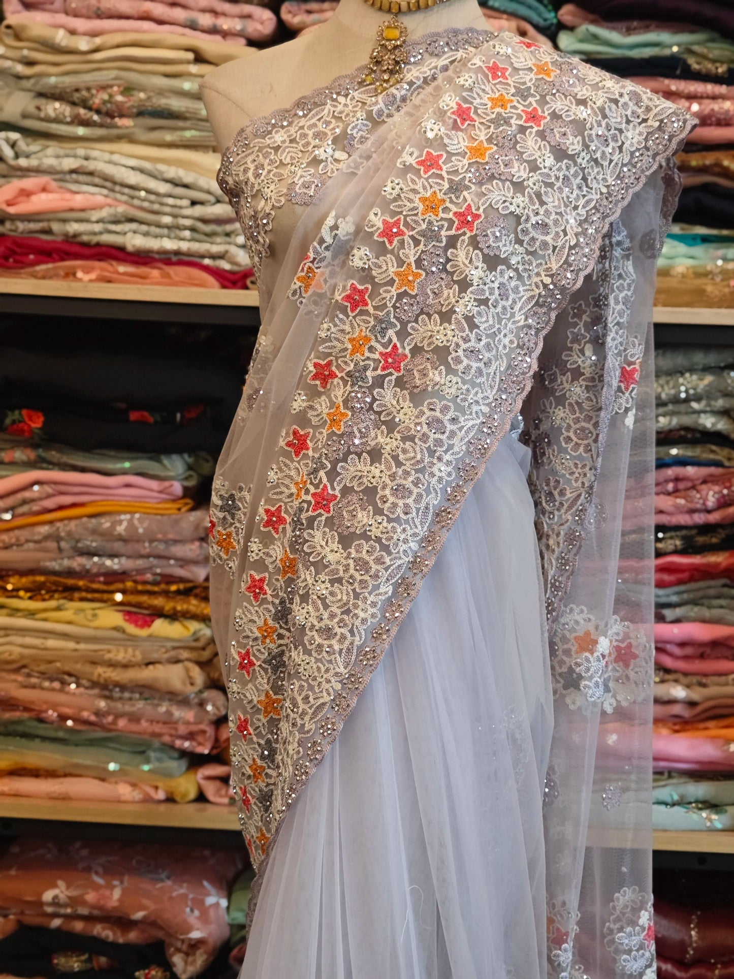 Handmade Indian Beaded Saree