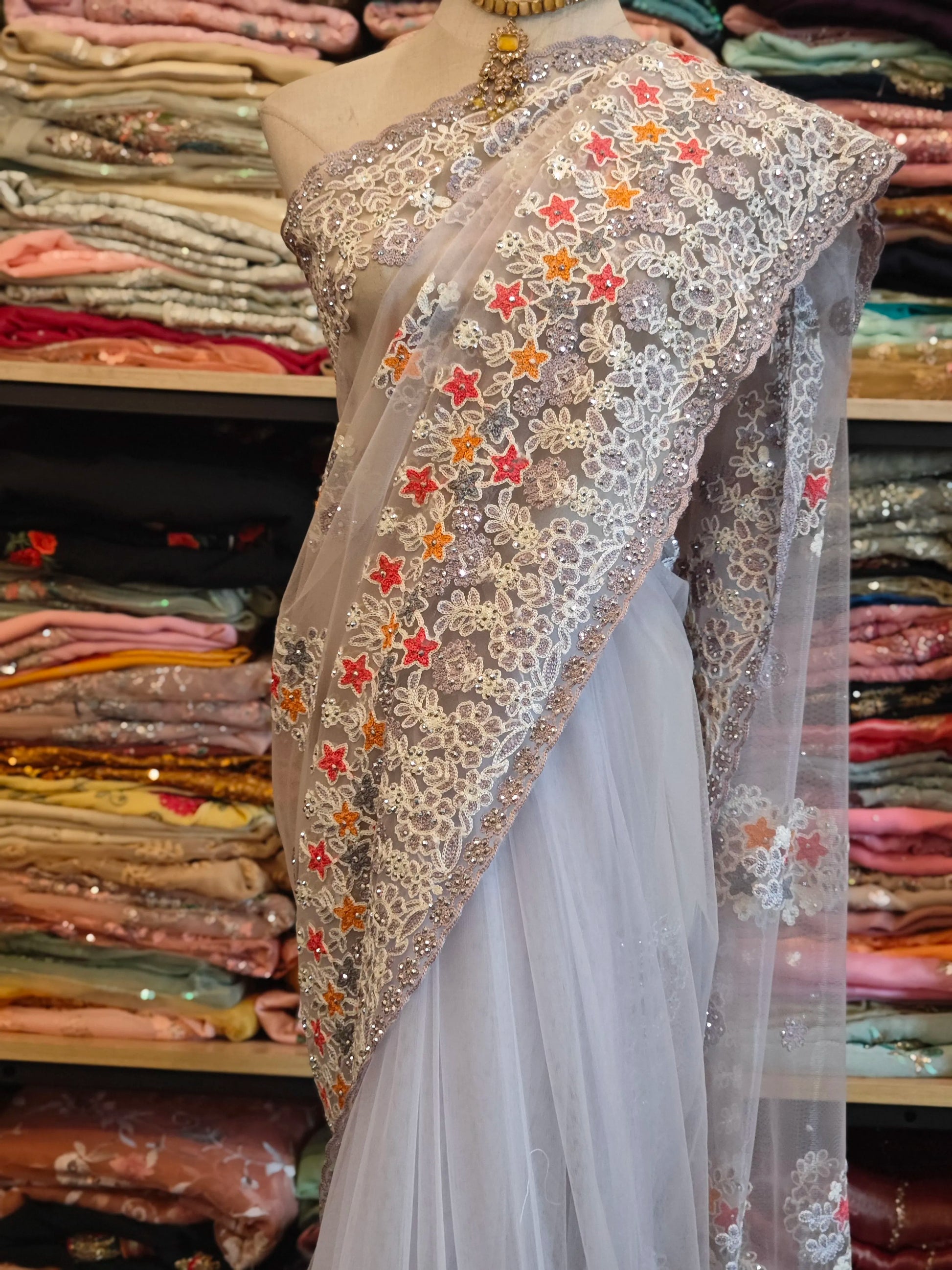 Handmade Indian Beaded Saree