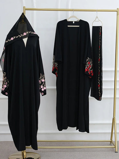 Elegant Multi?Color Cardigan and Dress Set with Floral Embroidery