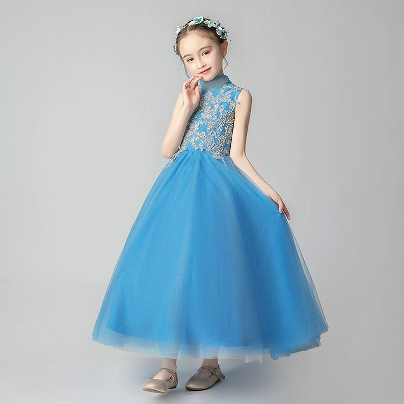 Elegant Kids Princess Evening Gown for Piano Performance & Weddings
