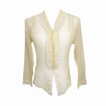 V Neck Floral Embroidered Cardigan
