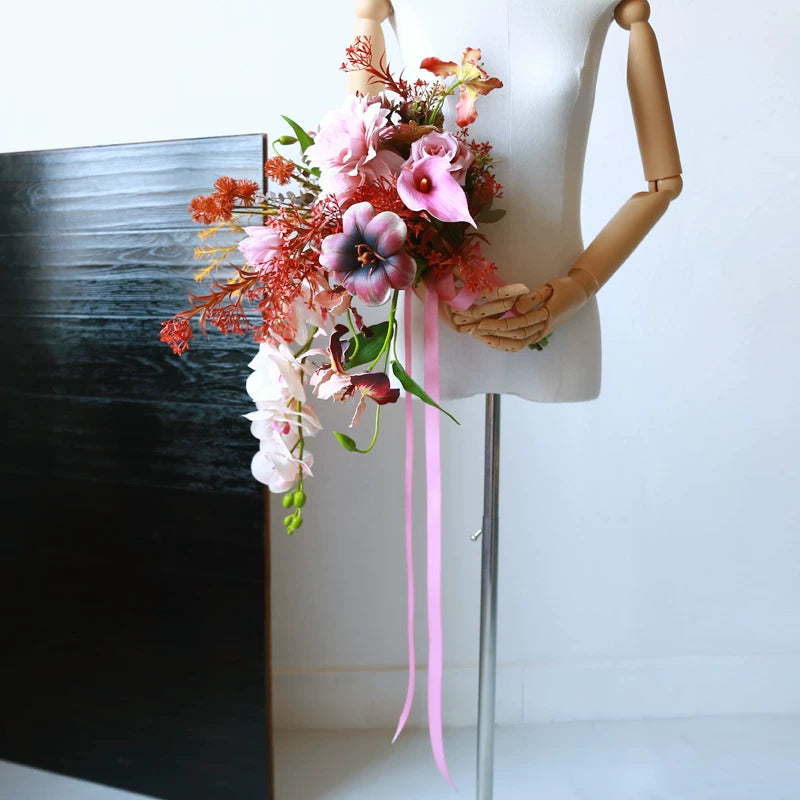 Pink Waterfall Wedding Bouquet Prop Large Artificial Flower