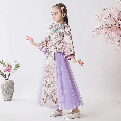 Elegant Girls' Fleece Lined Hanfu Cheongsam Dress: Traditional Chinese New Year Outfit