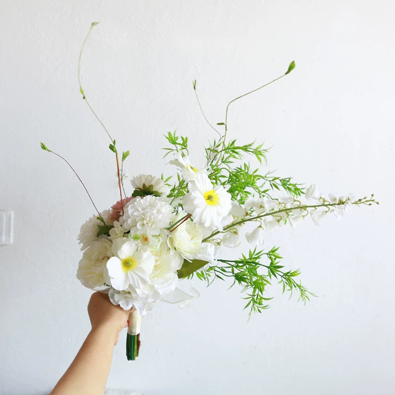 Artificial Wedding Bouquet Forest Style Transparent White Rose