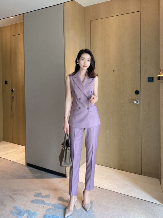 Summer Sleeveless Vest with Classic Suit Jacket and Slim Trousers
