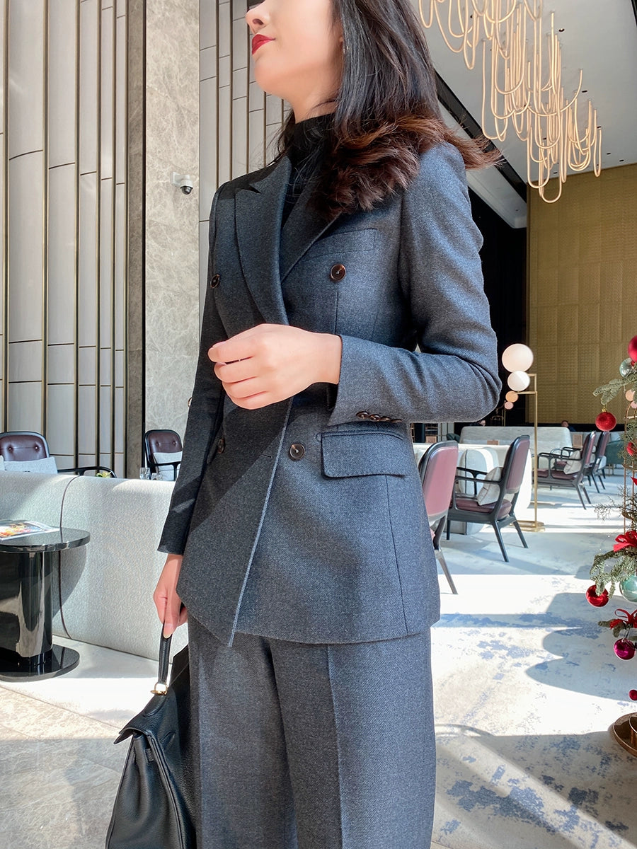 Women's Dark Gray Woolen Suit Jacket and Trousers