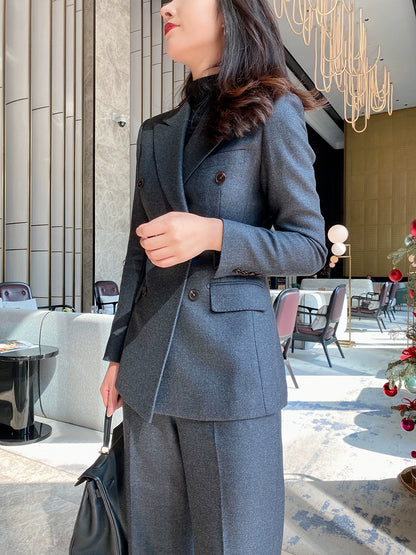 Women's Dark Gray Woolen Suit Jacket and Trousers