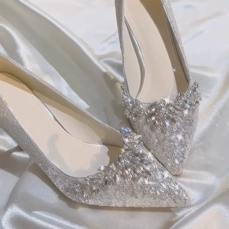 Silver Crystal Wedding Stiletto Heel 4cm Size 34