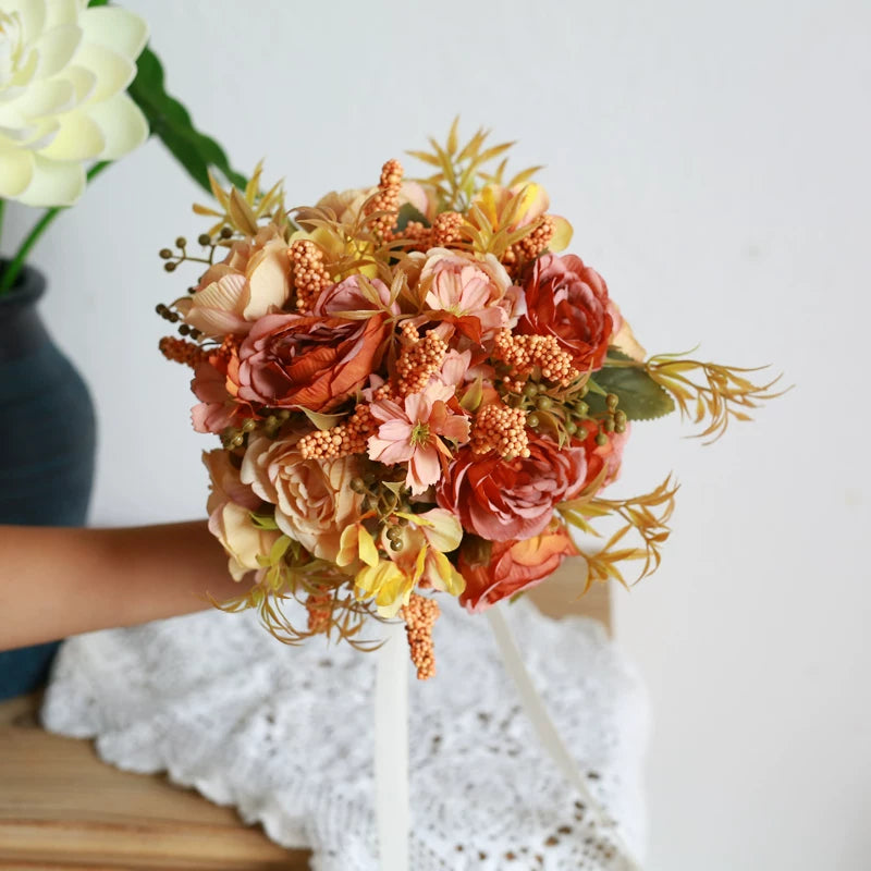 Artificial Wedding Bouquet Forest Style Transparent White Rose