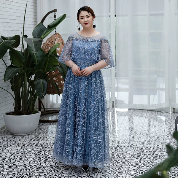 Blue Gray Evening Dress 3XL-7XL