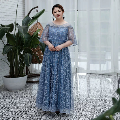 Blue Gray Evening Dress 3XL-7XL