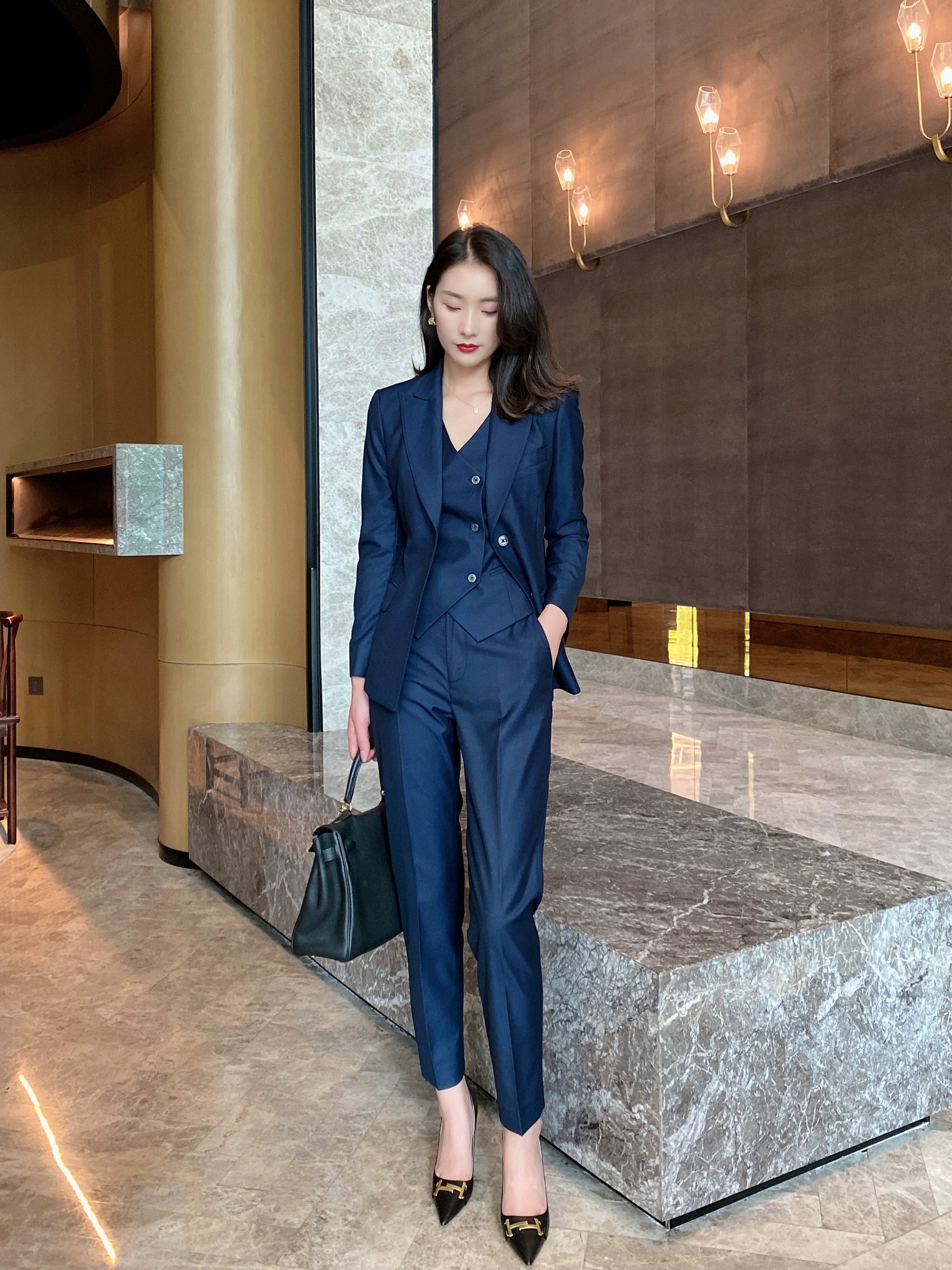 Elegant Spring-Autumn Classic 3-Piece Women's Tailored Suit Set