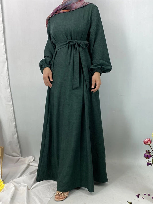 Elegant Long Sleeve Ethnic Dress with Round Collar – Qinghai Style