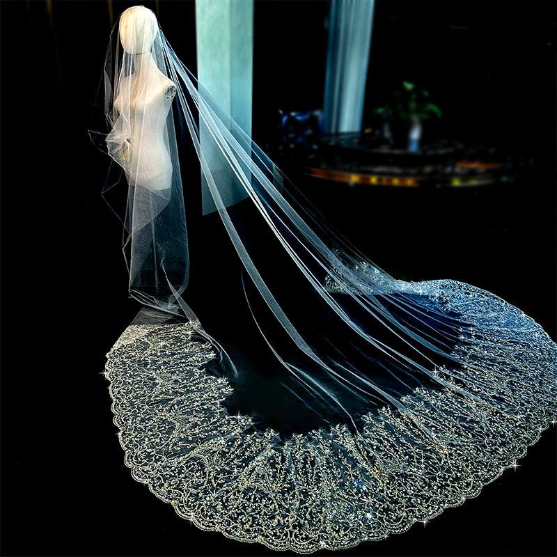 Bridal Wedding Veil Heavy Industry Bead Embroidery