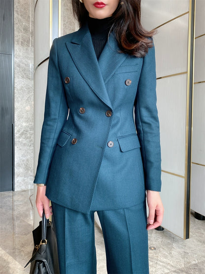 Peacock Blue Winter Classic Suit Jacket with Flared Trousers