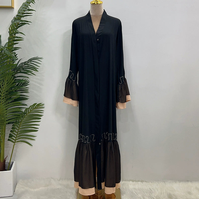 Elegant Black Malaysian Egyptian Long Beaded Skirt with Dubai Style Jacket