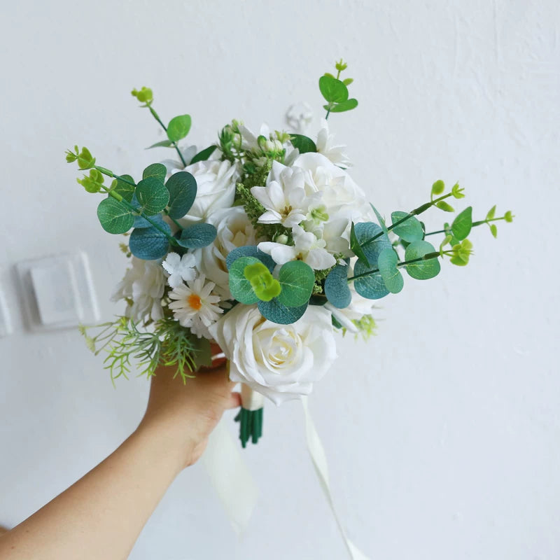 Artificial Wedding Bouquet Forest Style Transparent White Rose