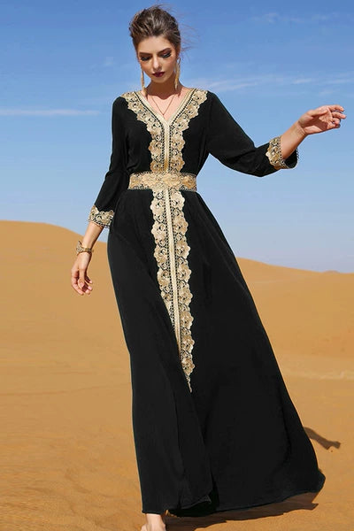 Elegant Retro Evening Dress with High Waist V-Neck