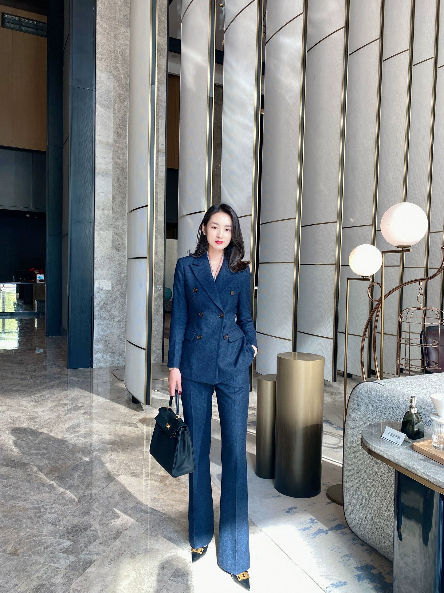 Blue Woolen Classic Suit Jacket with Slim Trousers