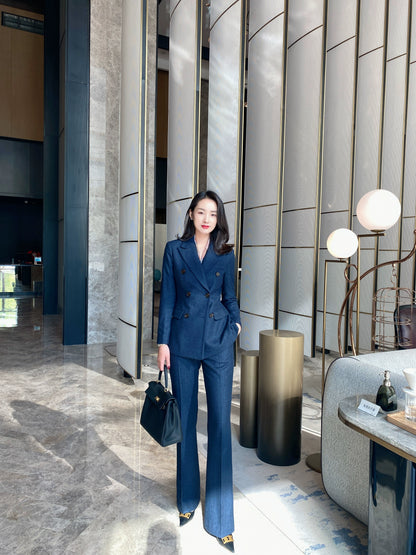 Blue Woolen Classic Suit Jacket with Slim Trousers