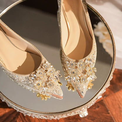 Elegant Bridal Flat Shoes with Crystal Detail, Low Heel, Convertible