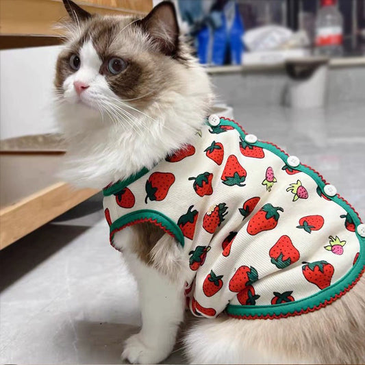 Velvet Strawberry Warm Pet Vest for Cats and Small Dogs