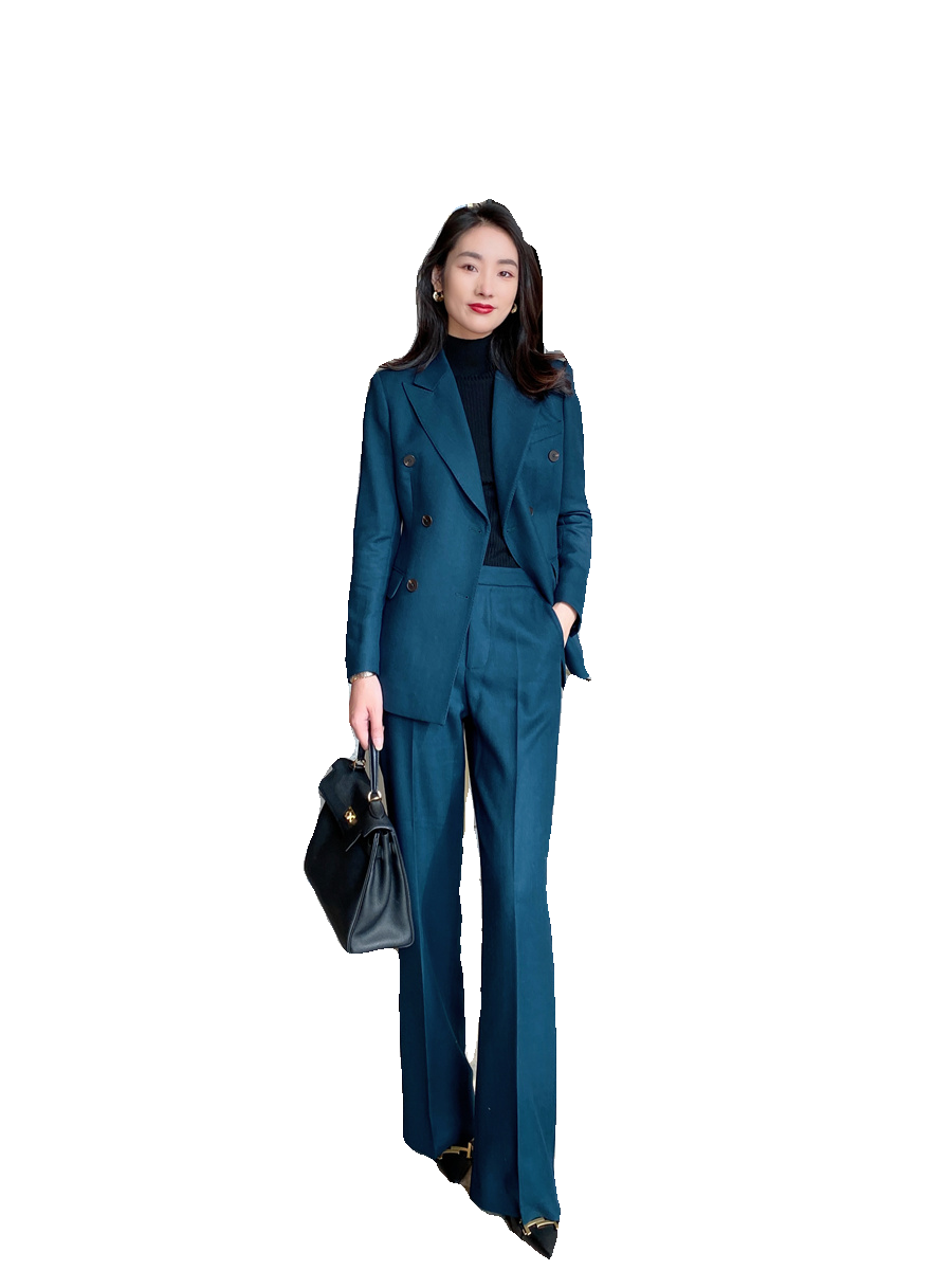 Peacock Blue Winter Classic Suit Jacket with Flared Trousers