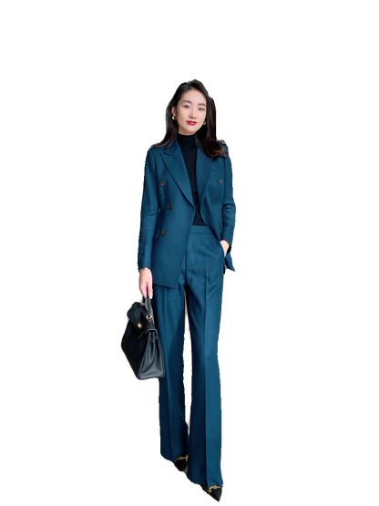 Peacock Blue Winter Classic Suit Jacket with Flared Trousers