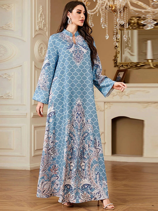 Elegant Long Sleeve Floral Maxi Dress Autumn European Style