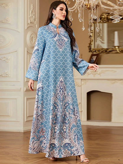 Elegant Long Sleeve Floral Maxi Dress Autumn European Style