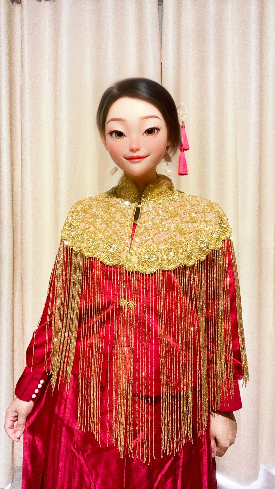 Handcrafted Indian Cheongsam Cloak with Tassels and Beads
