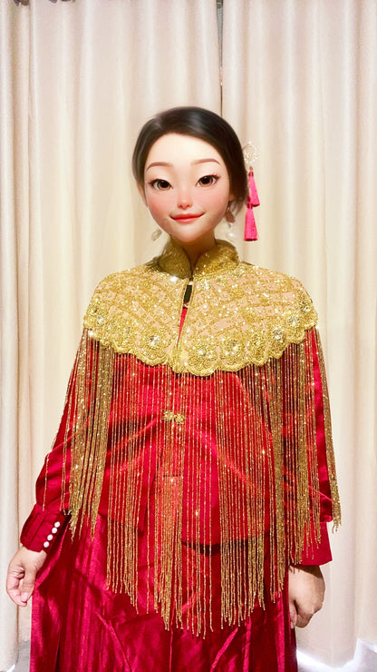 Handcrafted Indian Cheongsam Cloak with Tassels and Beads