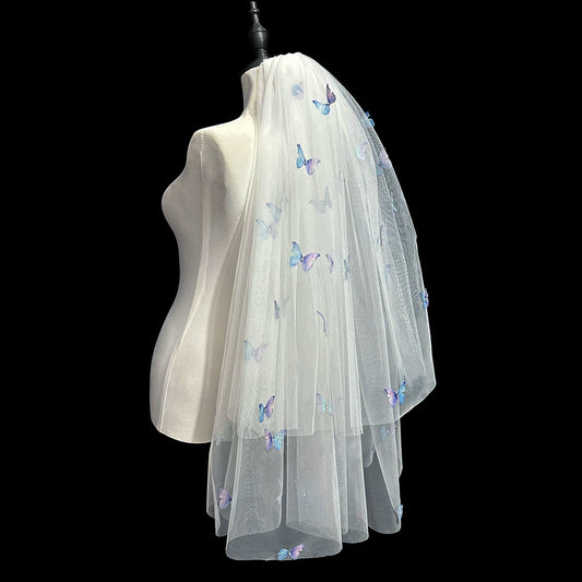 Dopamine Color Butterfly Veil 60-80cm Hair Comb