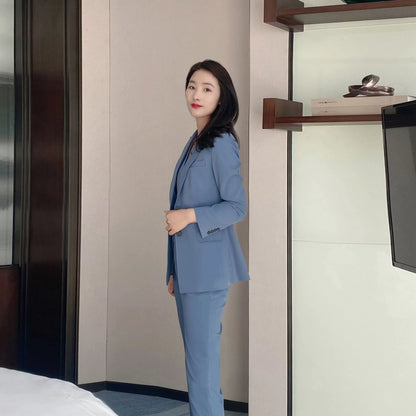 Elegant Autumn Classic 3‑Piece Women’s Suit Set Haze Blue Slim Fit