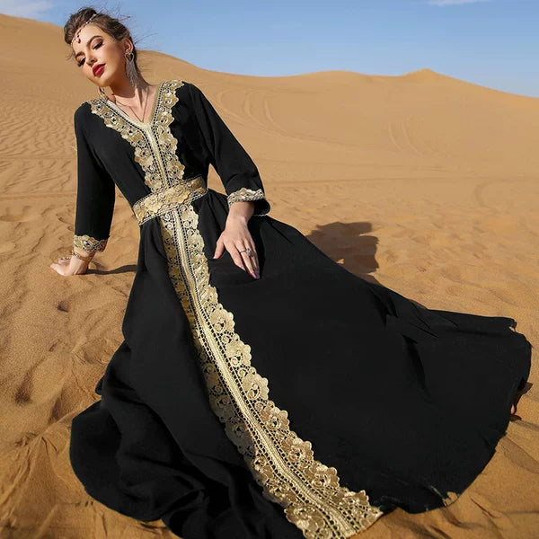 Elegant Retro Evening Dress with High Waist V-Neck