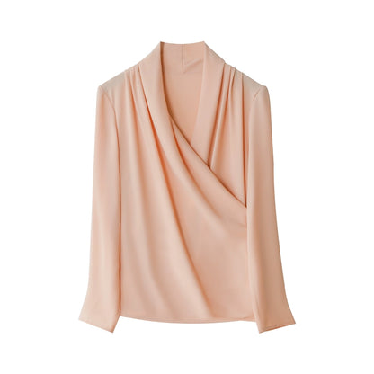 Spring Fuchsia Long-Sleeve V-Neck Loose Fit Elegant Women's Shirt