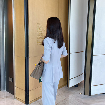 Moon Gray Slim Fit Summer Suit Jacket & Trousers Set