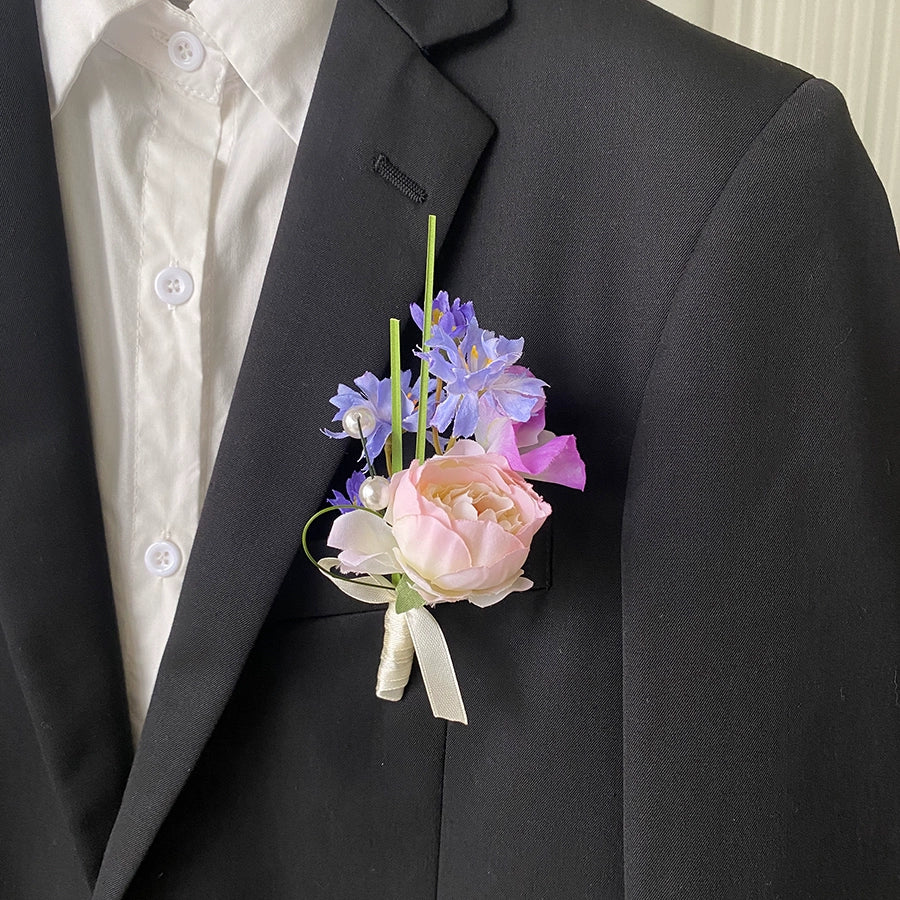 Vibrant Dopamine Color Groom's Corsage Artificial Flower Brooch