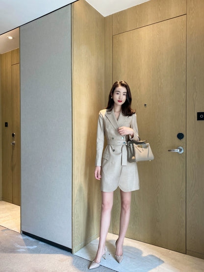 Light Brown Summer Suit with Fitted Skirt and Brace