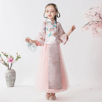 Elegant Children's Hanfu Cheongsam Warm Winter Set: Traditional Chinese Style Outfit