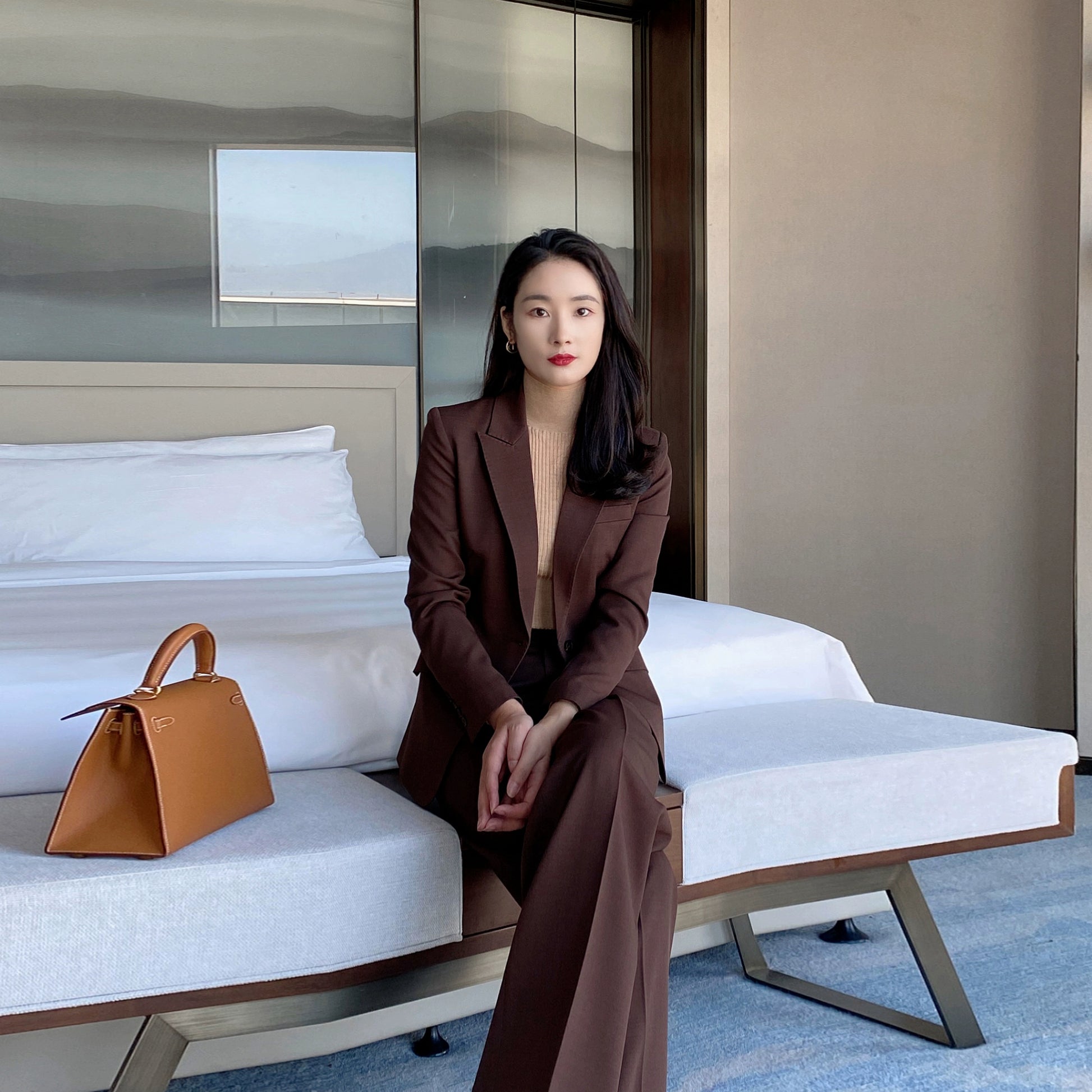 Caramel Color Women's Professional One-Button Slim Fit Trousers