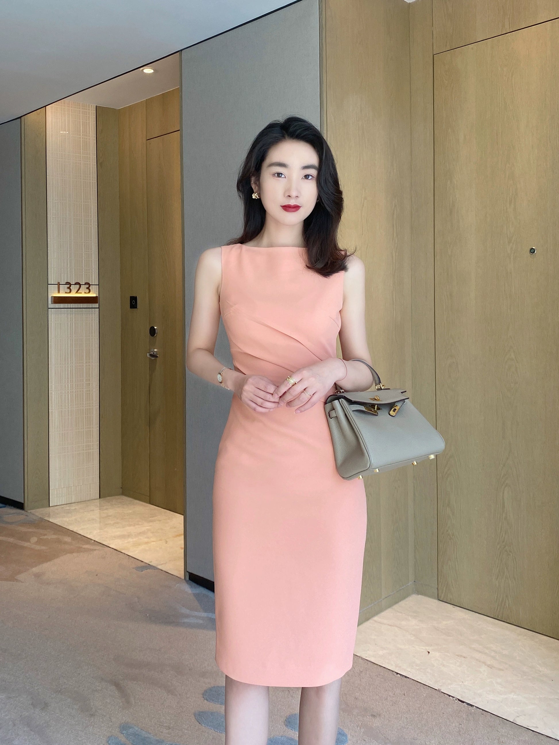 Fuchsia Sleeveless Elegant Fit Dress with Hip Accents