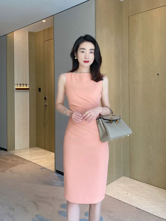 Fuchsia Sleeveless Elegant Fit Dress with Hip Accents