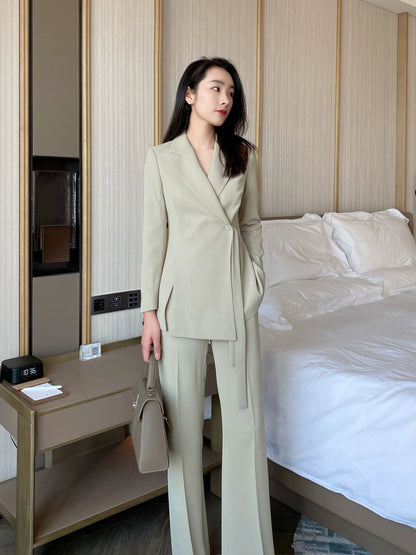 Avocado Green Slim-Fit Women's Suit Set with Trousers