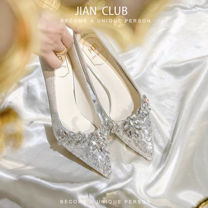 Silver Stiletto Wedding Shoes 4cm Heel Crystal Bride